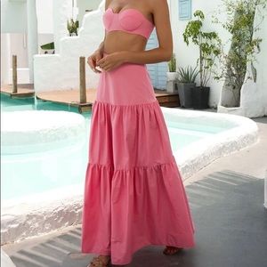 Angel Fashions pink solid tube and flounce skirt two-piece size small
